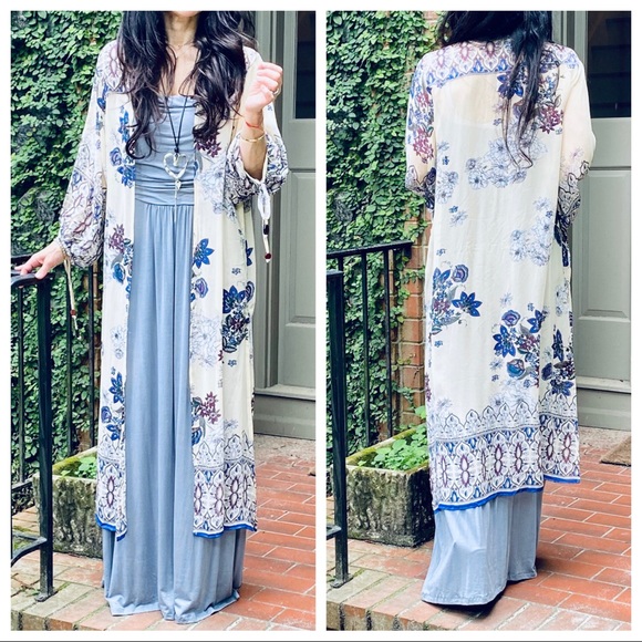 GORGEOUS LONG FLORAL PRINT KIMONO - Picture 6 of 10